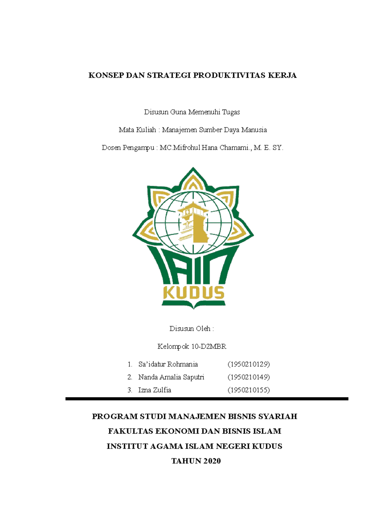 KONSEP DAN STRATEGI PRODUKTIVITAS KERJA - , M. E. SY. Disusun Oleh ...