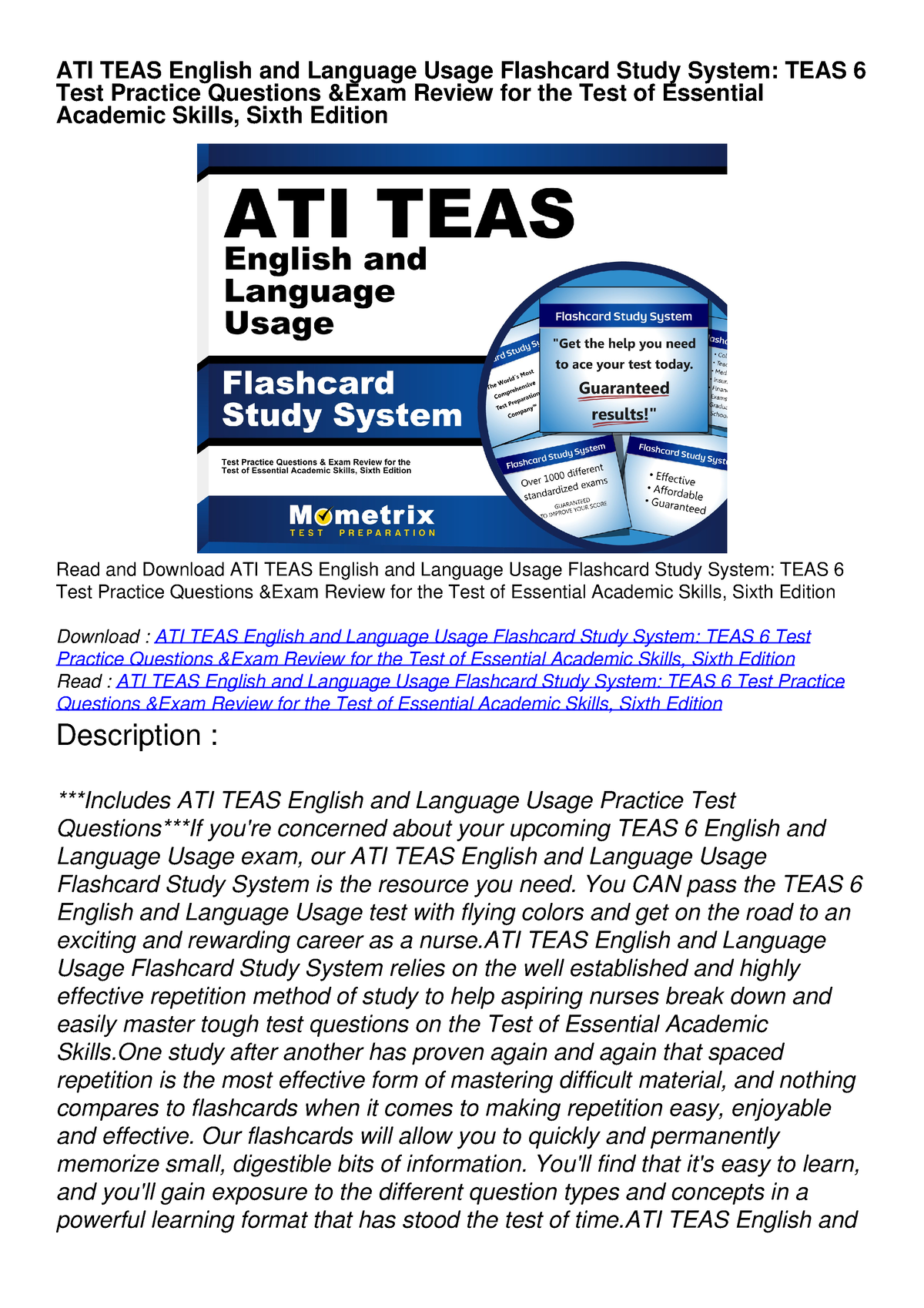 [PDF READ ONLINE] ATI TEAS English and Language Usage Flashcard Study