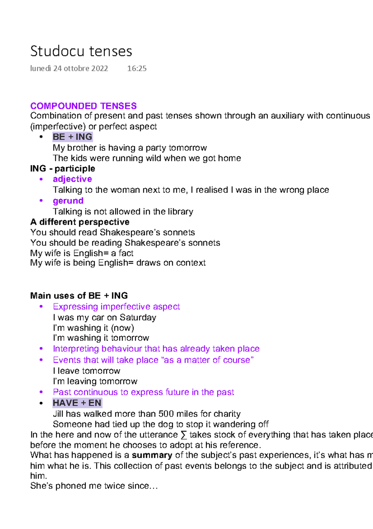 tenses linguistica inglese COMPOUNDED TENSES Combination of present
