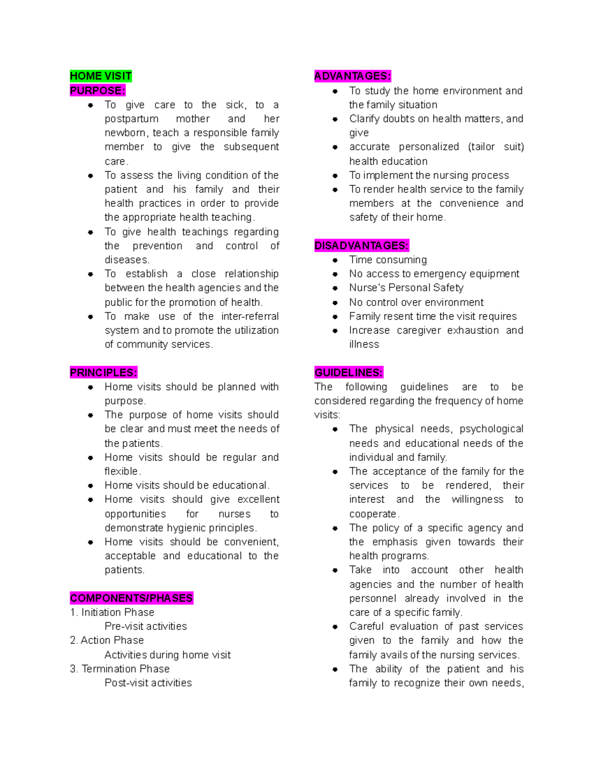 CHN-RLE- Trans - notes - HOME VISIT PURPOSE: To give care to the sick ...