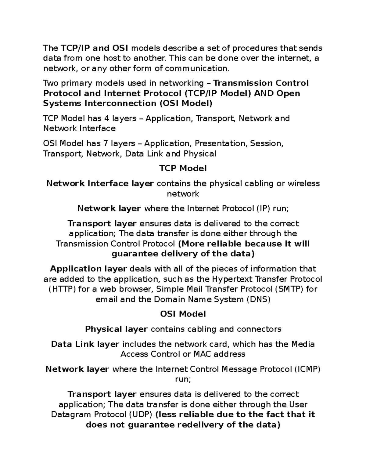 Lesson 1 TCP-IP and OSI - Lecture notes 1 - The TCP/IP and OSI models ... image.