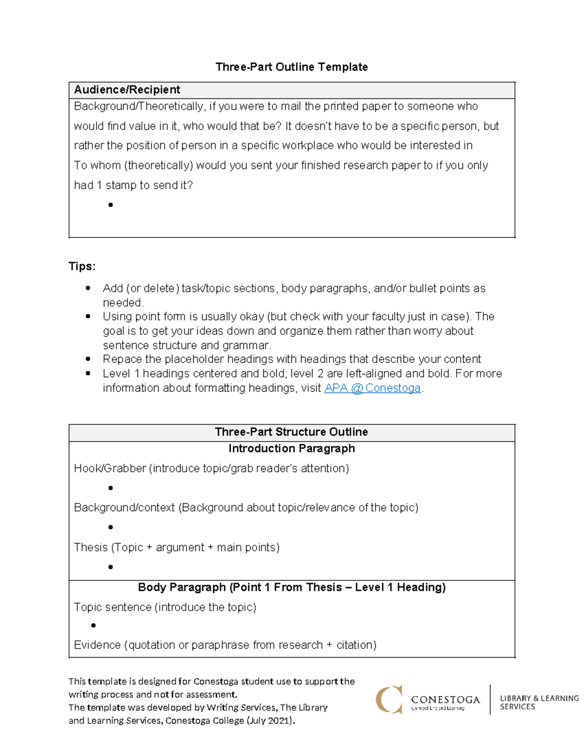 Week 11 Three part structure outline template - Three-Part Outline ...