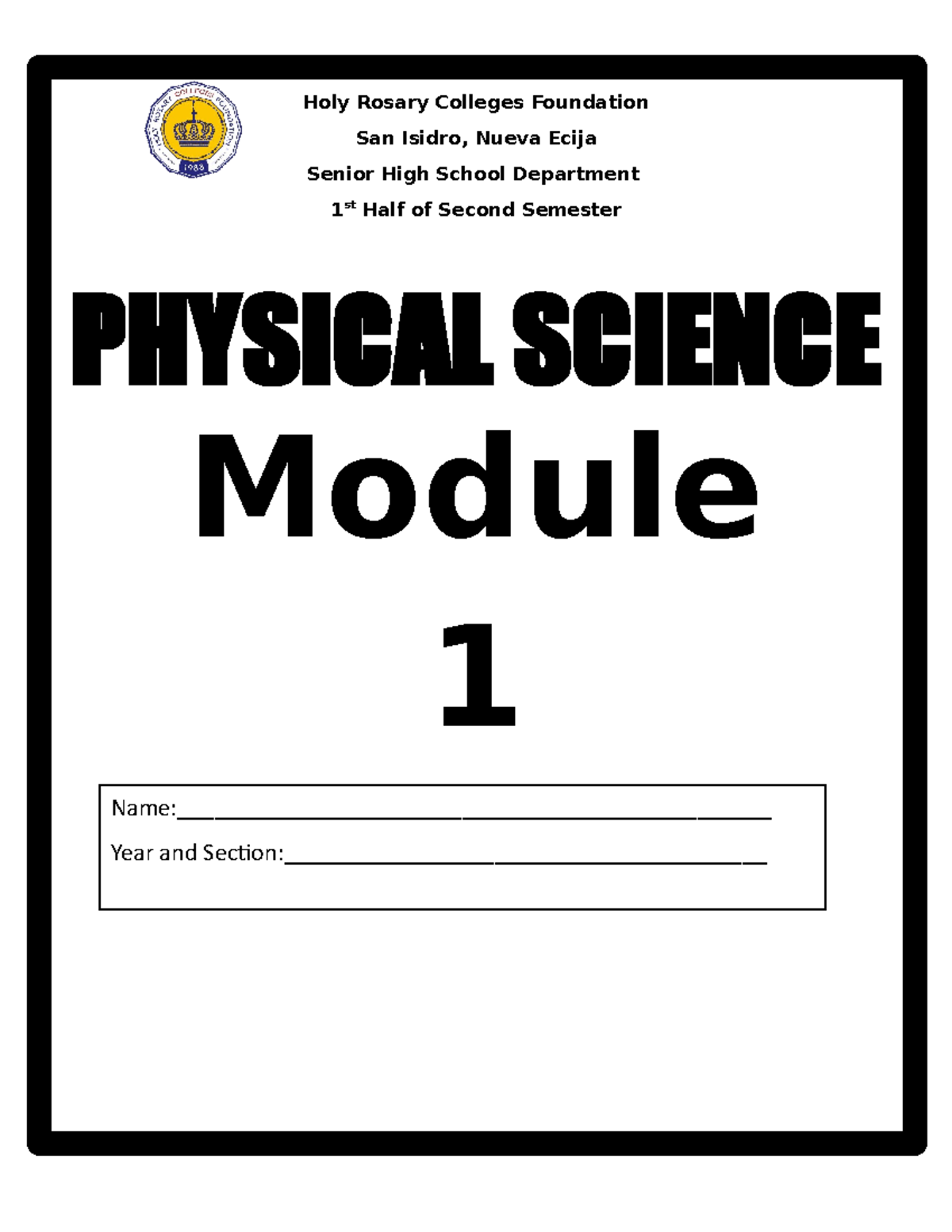 Physical Science Module 1 Grade 11 ABM/HUMSS - Holy Rosary Colleges ...