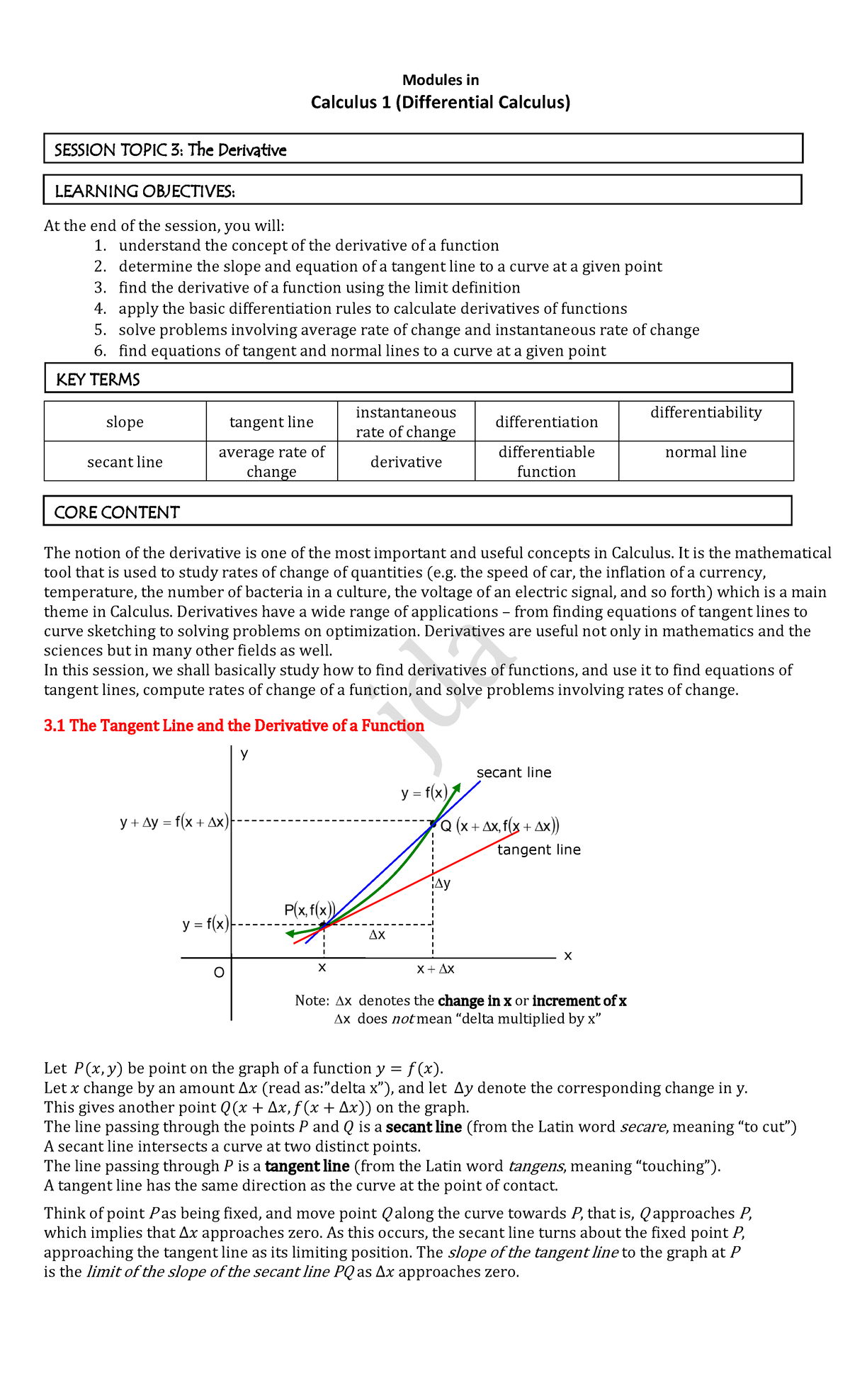 CALN01E Module 3 Topic 3(3.1-3.6) The Derivative - Modules in Calculus ...