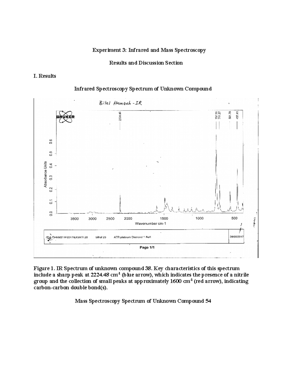 Exp. 3 IRGCMS PostLab Experiment 3 Infrared and Mass Spectroscopy