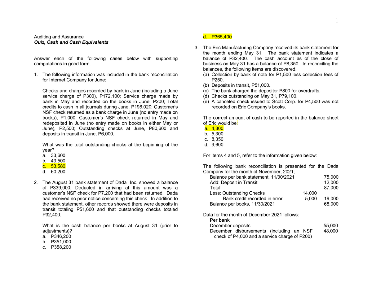 cash-and-cash-equivalents-auditing-and-assurance-quiz-cash-and-cash