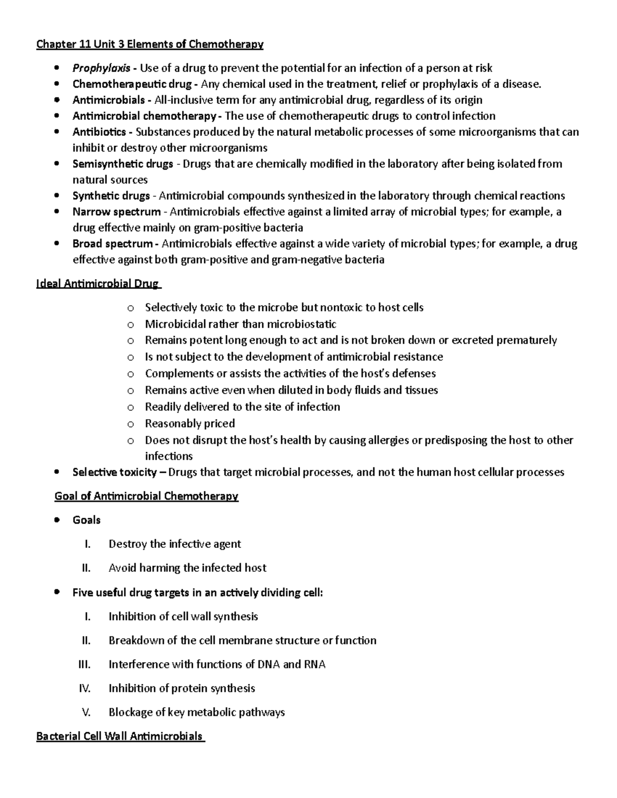 Chapter 12 Unit 3 Notes - Chapter 11 Unit 3 Elements Of Chemotherapy ...