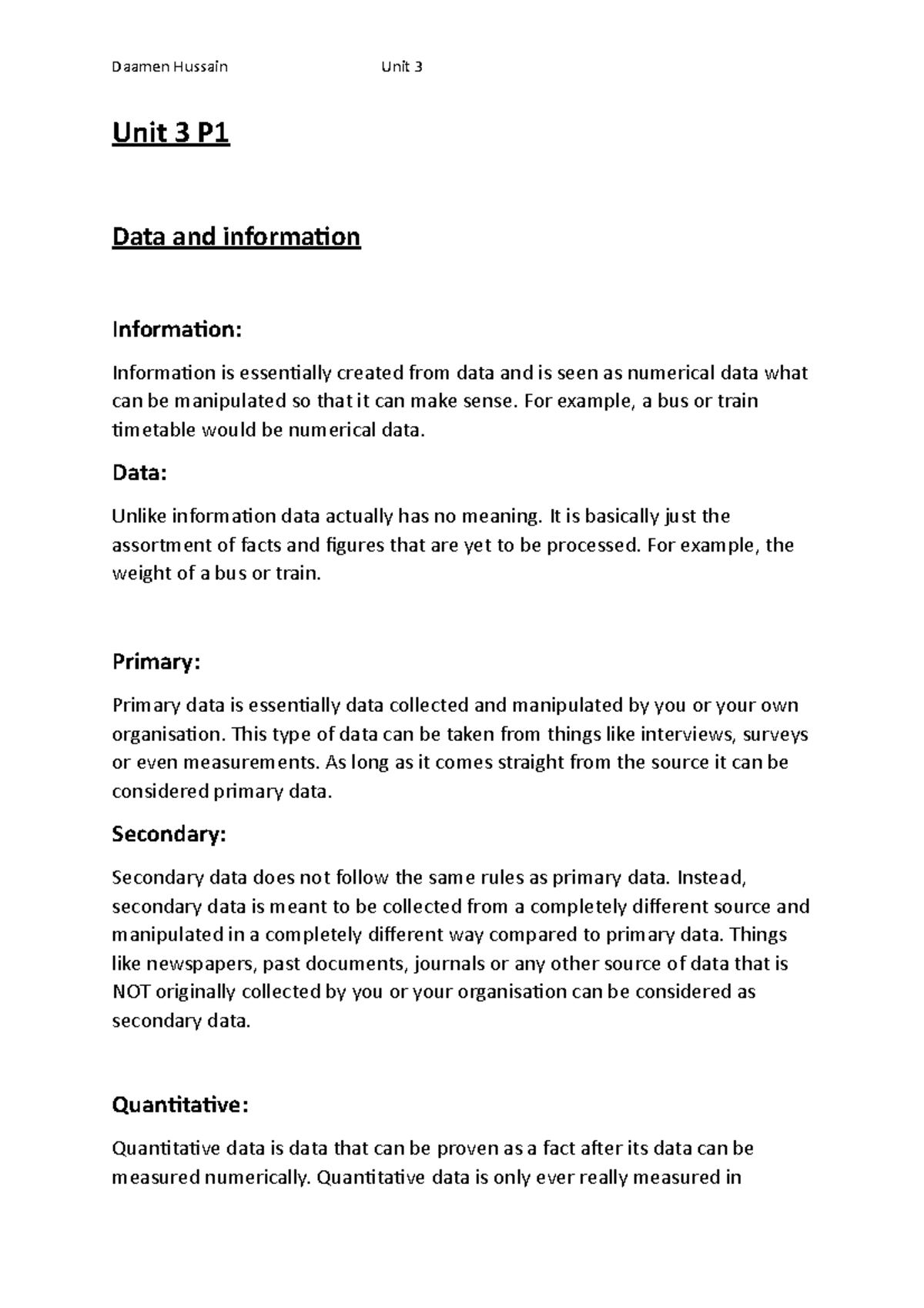 Unit 3 P1 - All the info is on the document - Unit 3 P Data and ...