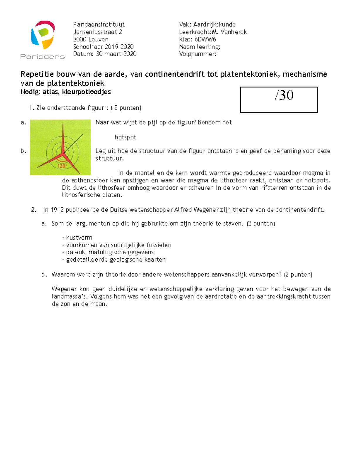 Repetitie Platentektoniek - Paridaensinstituut Vak: Aardrijkskunde ...