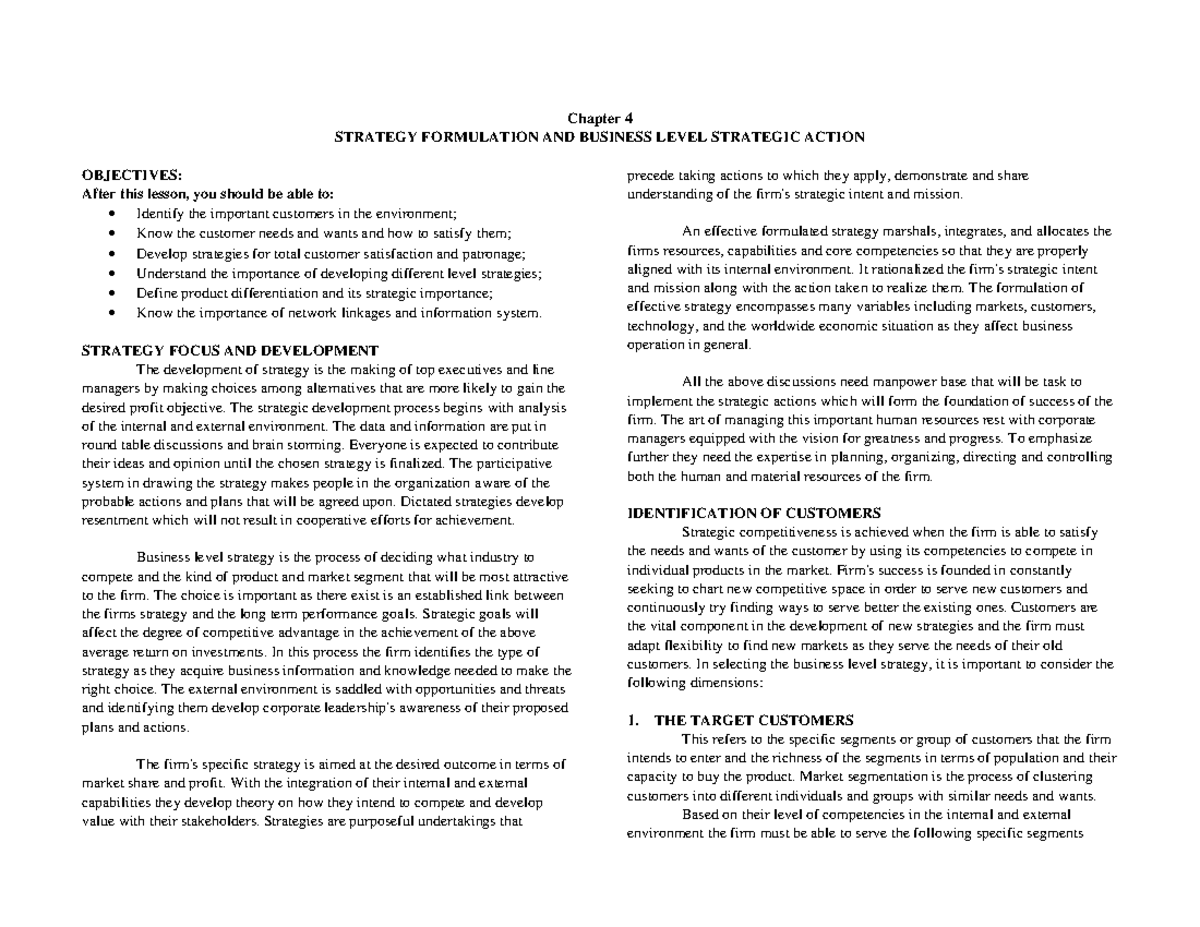 Chapter 4 6 CBME - CBMS - Chapter 4 STRATEGY FORMULATION AND BUSINESS ...