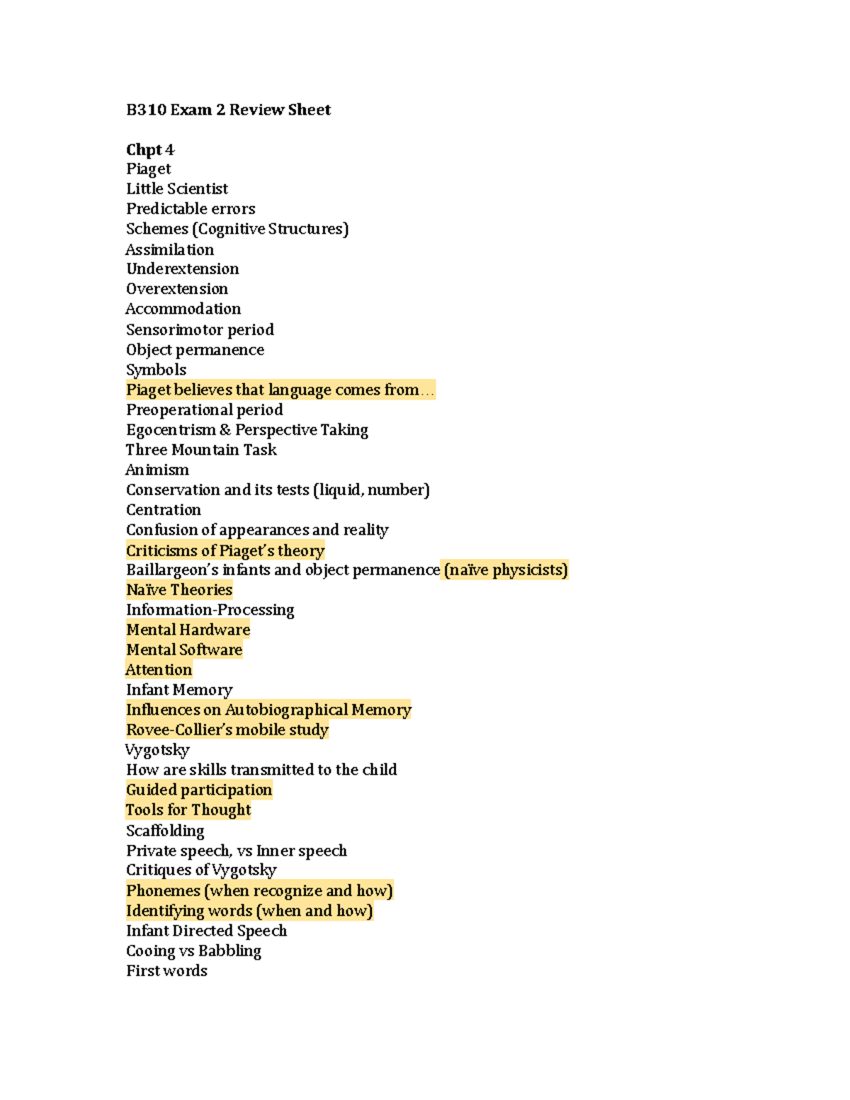 Review Sheet Exam 2 - Kroupa's study material for exam 2 - B310 Exam 2 ...
