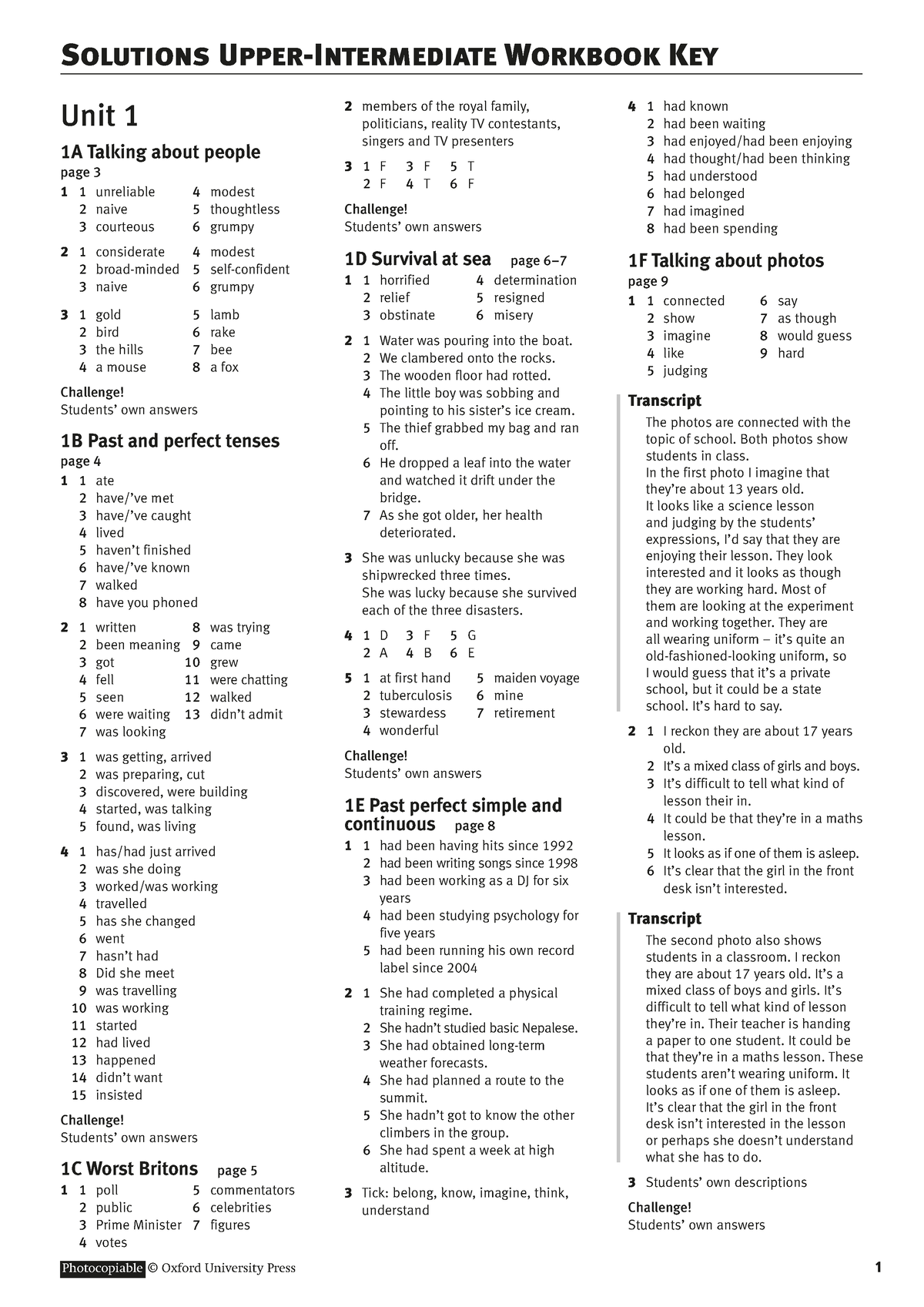 Solutions Upper-Intermediate Workbook Key Unit 1 ( PDFDrive ) - Unit 1 1A  Talking about people page - Studocu