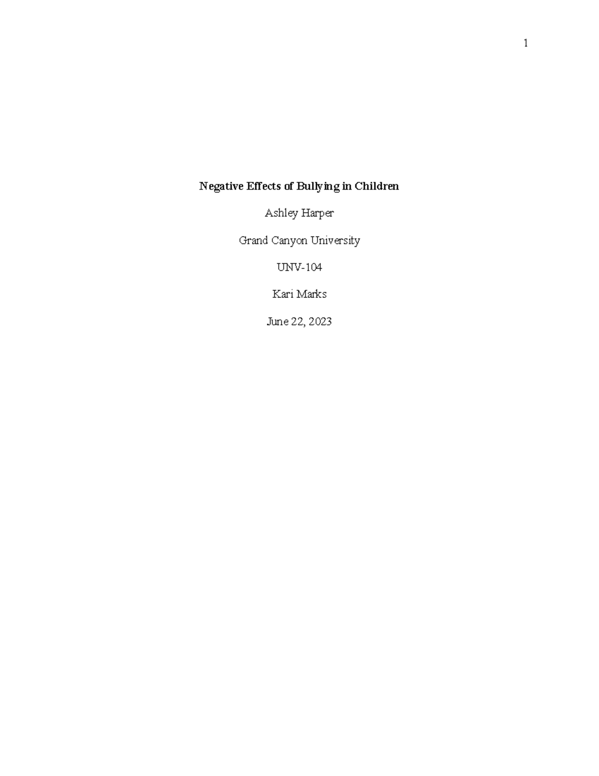 unv 104 expository essay bullying