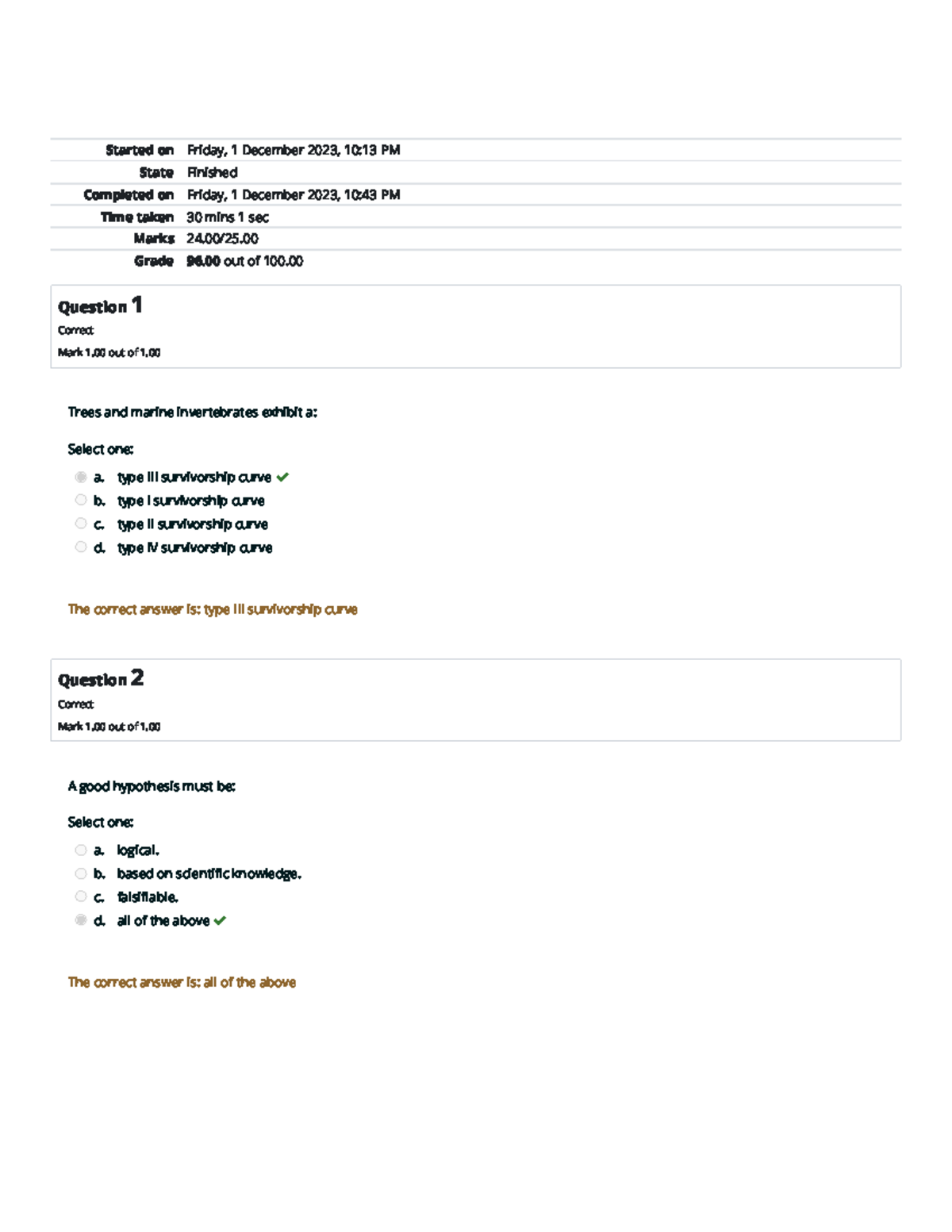 ENVS 1301 Graded Quiz Unit 3 - Started on Friday, 1 December 2023, 10: ...