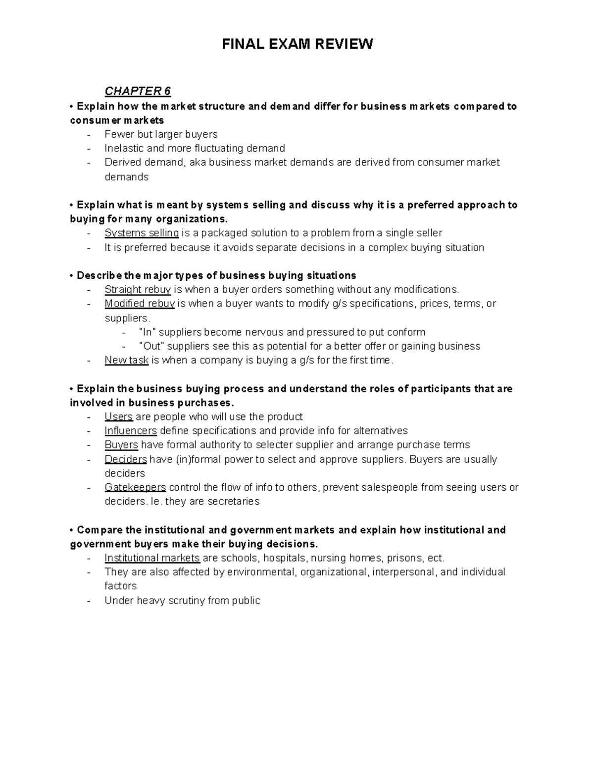 MKTG - Final Exam - Chapter 6 - FINAL EXAM REVIEW CHAP7E5 6 E[SOaLQ KRZ ...