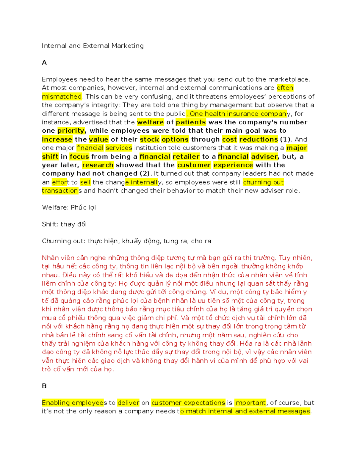 Internal and External Marketing - Internal and External Marketing A ...