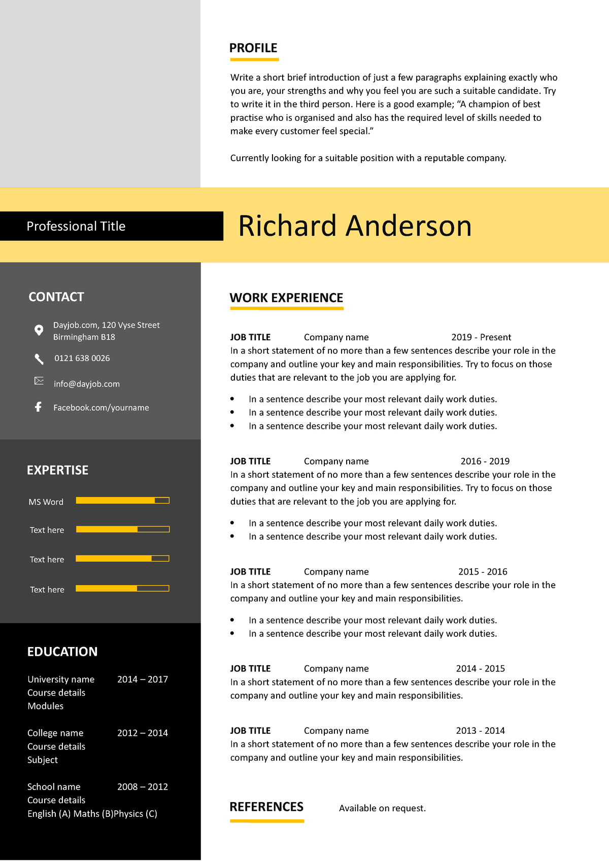 Free CV template 21 - Text here Text here Text here MS Word 0121 638 ...