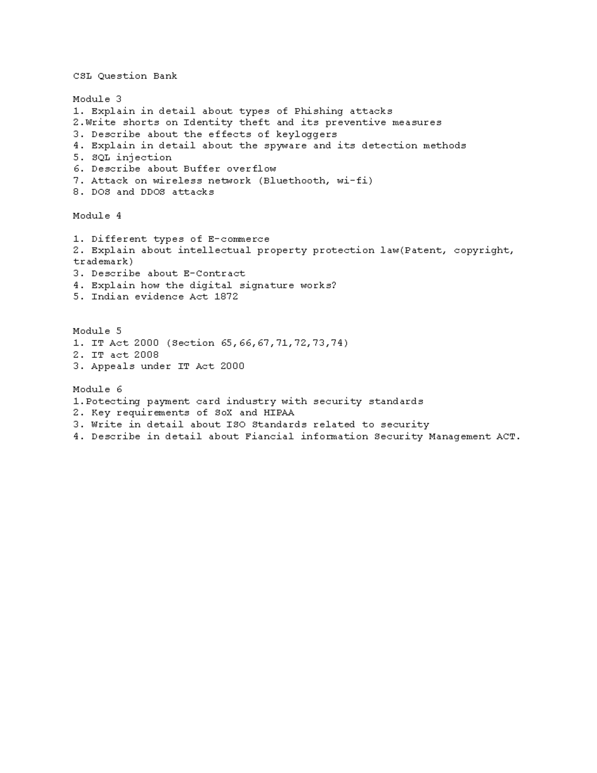 CSL QB Module 36 electronic and CSL Question