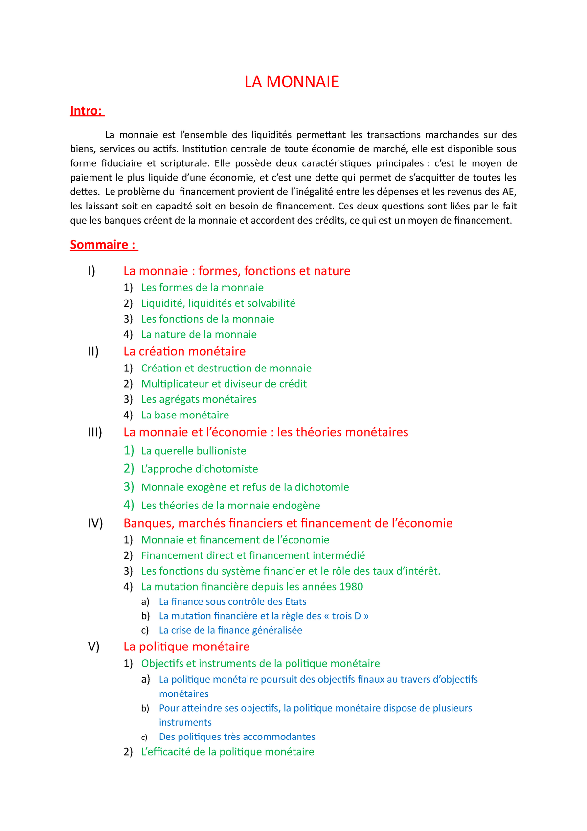 introduction dissertation sur la monnaie