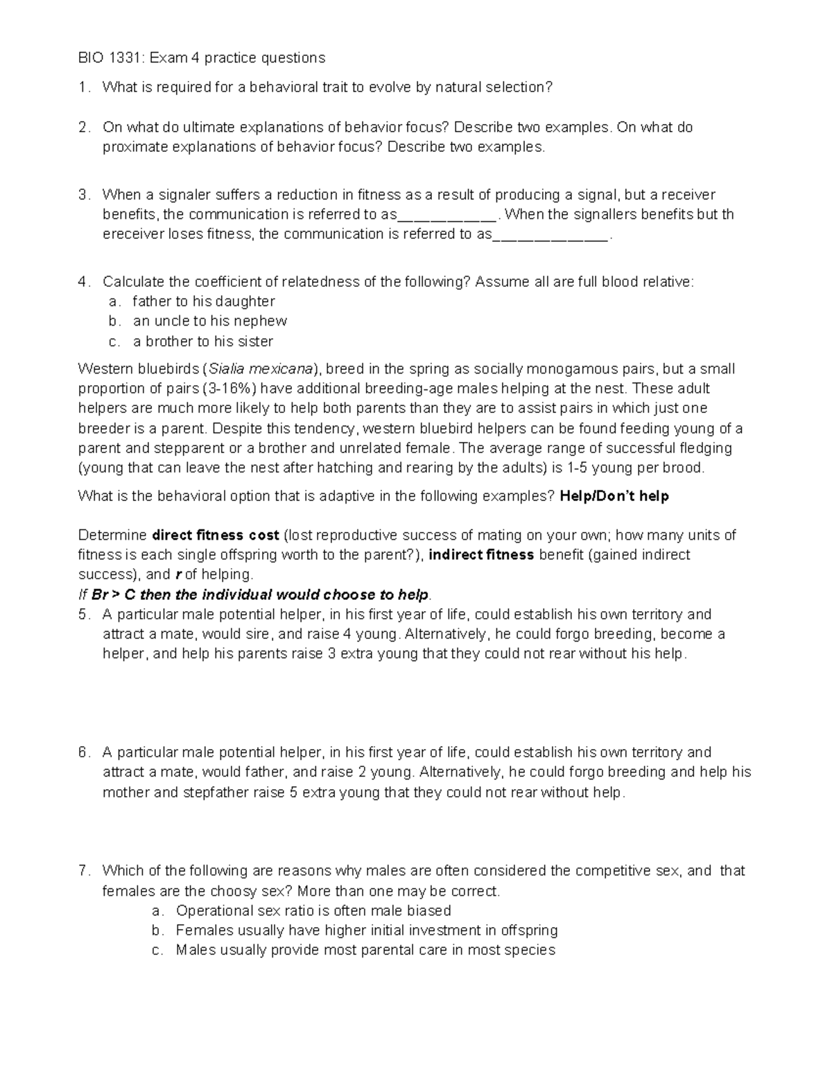 Exam 4 review problems FA23 - BIO 1331: Exam 4 practice questions What ...