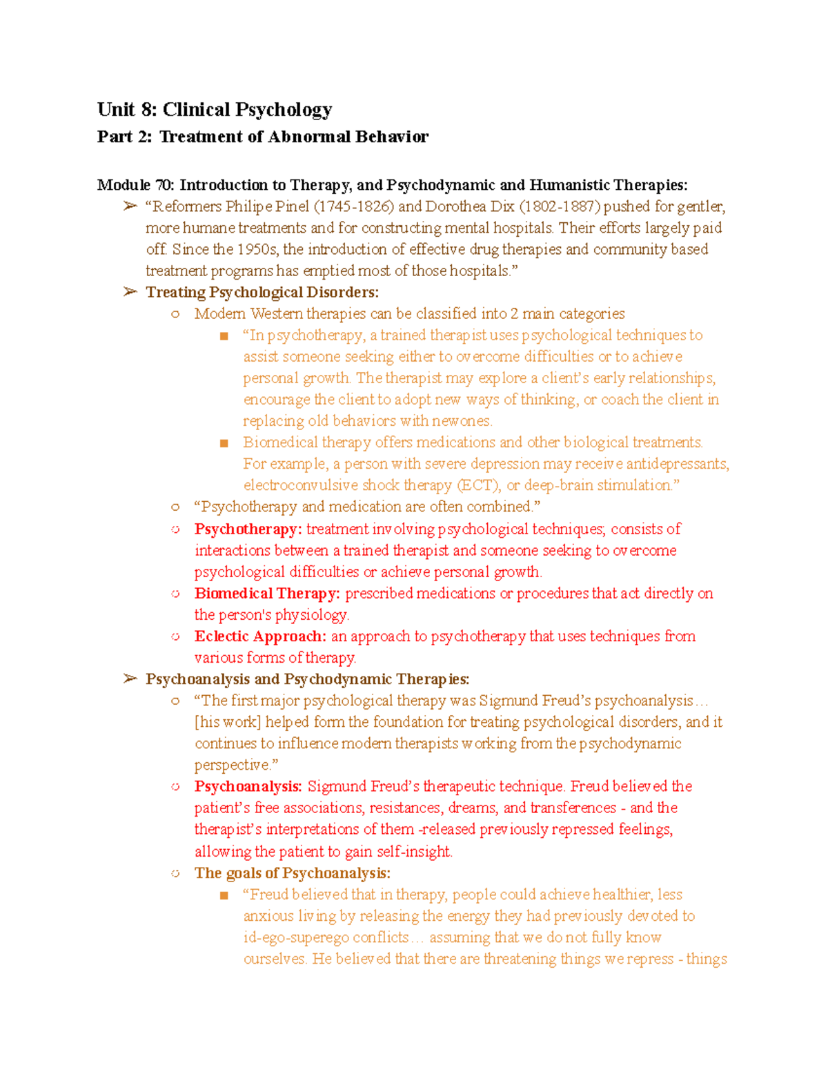 AP Psychology Unit 8 Part 2 Outline - Unit 8: Clinical Psychology Part ...