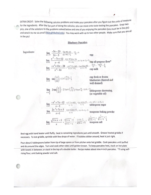 Extra Credit Solve the following calculus problems and make your ...