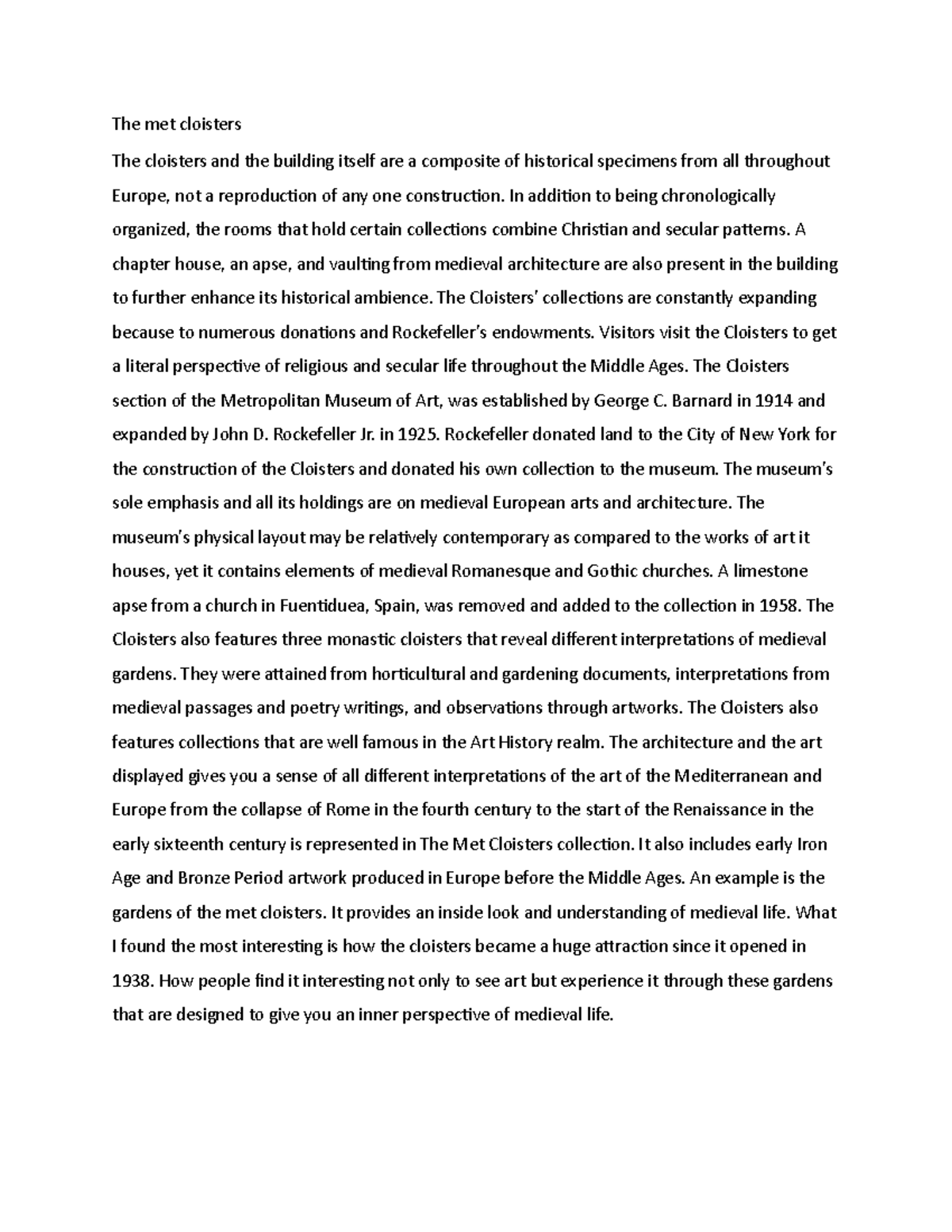 Met cloisters summary The met cloisters The cloisters and the