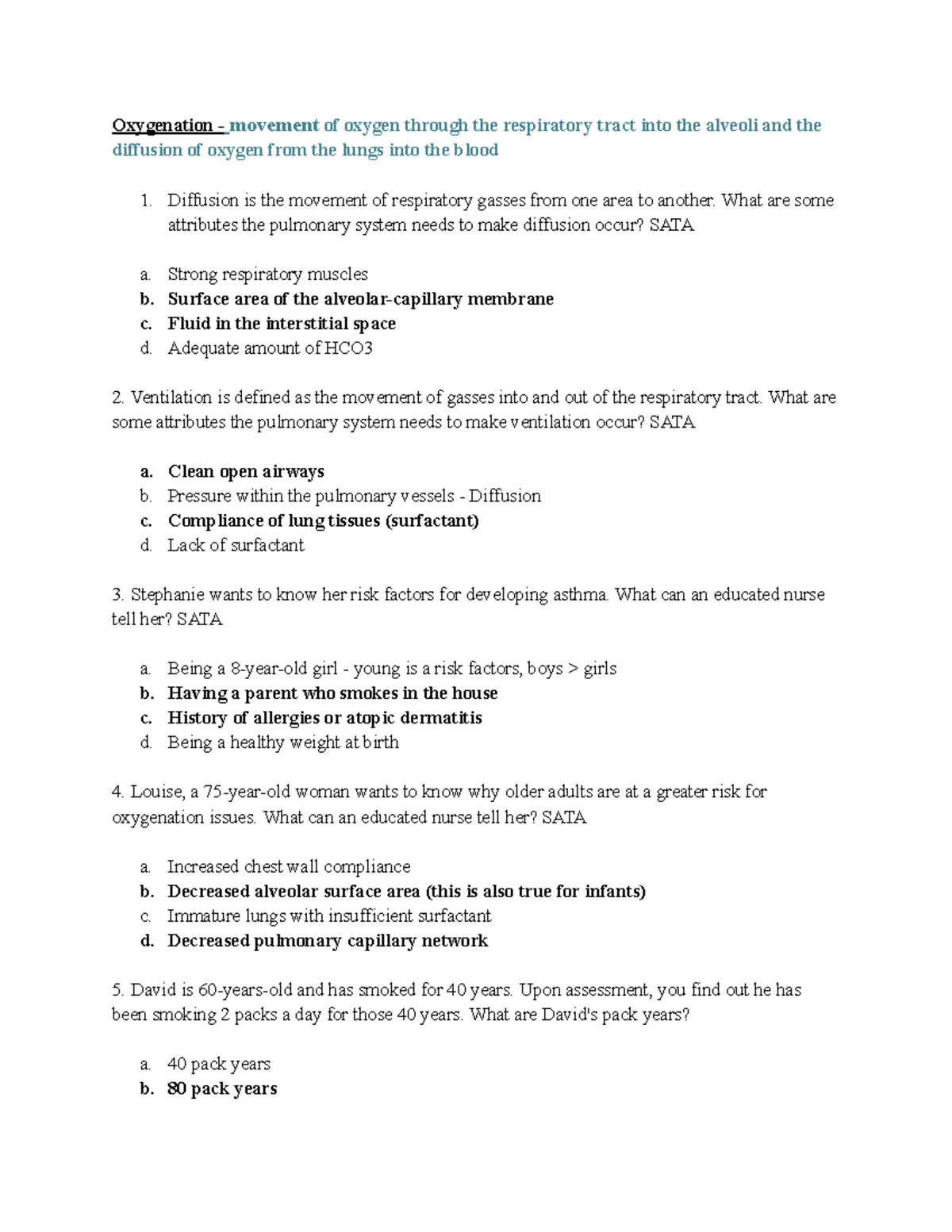 Health And Illness Final Exam Practice Questions - Oxygenation ...