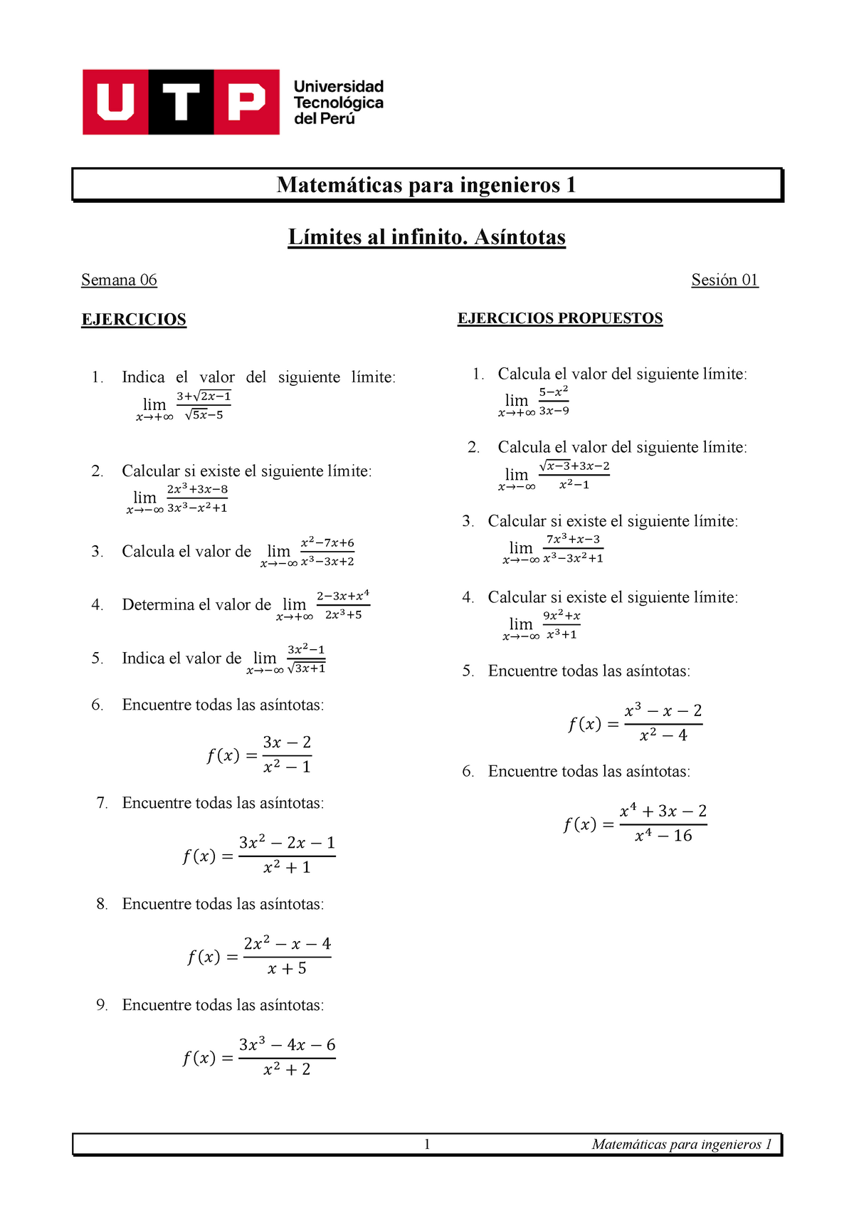 EJERCICIOS PARA LA PRACTICA DE LIMITES DE MATE 1 - 1 Matemáticas Para ...