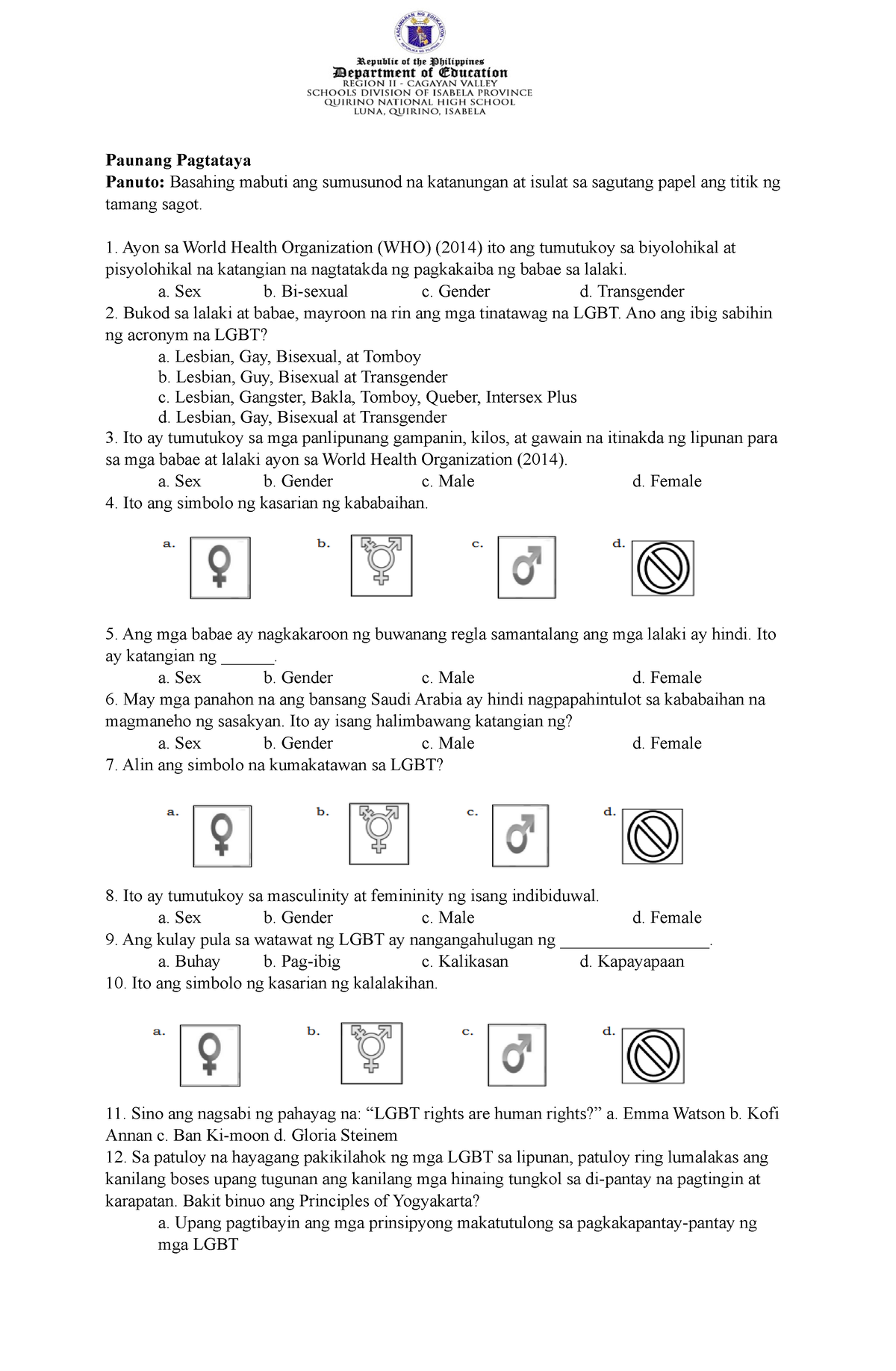 Paunang Pagtataya - Ap10 Pretest - Paunang Pagtataya Panuto: Basahing ...