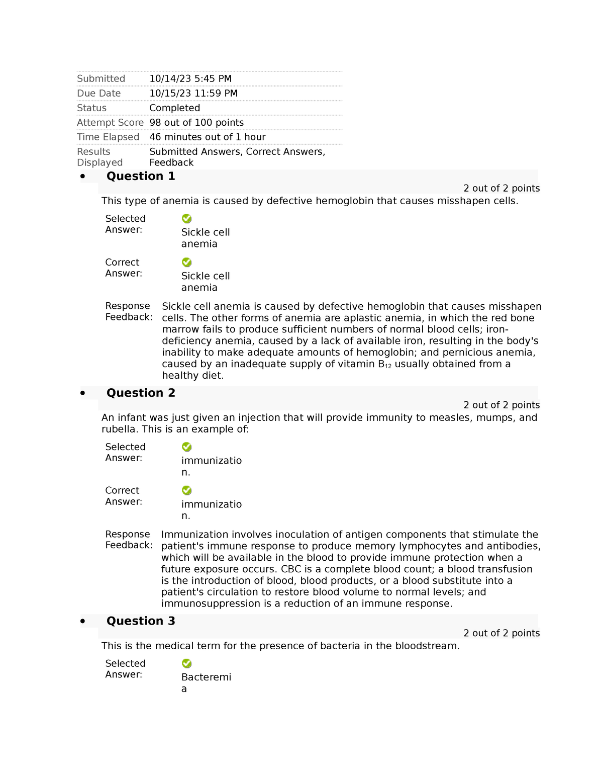 Med term exam 4 test 1090 - Submitted 10/14/23 5:45 PM Due Date 10/15 ...