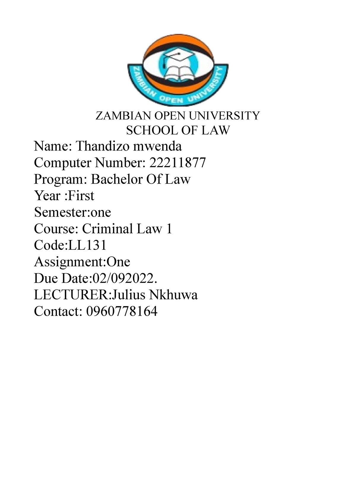 zambian open university assignments