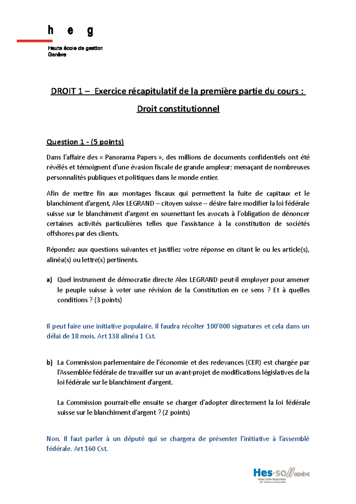 Exercice récapitulatif de la première partie du cours - droit ...