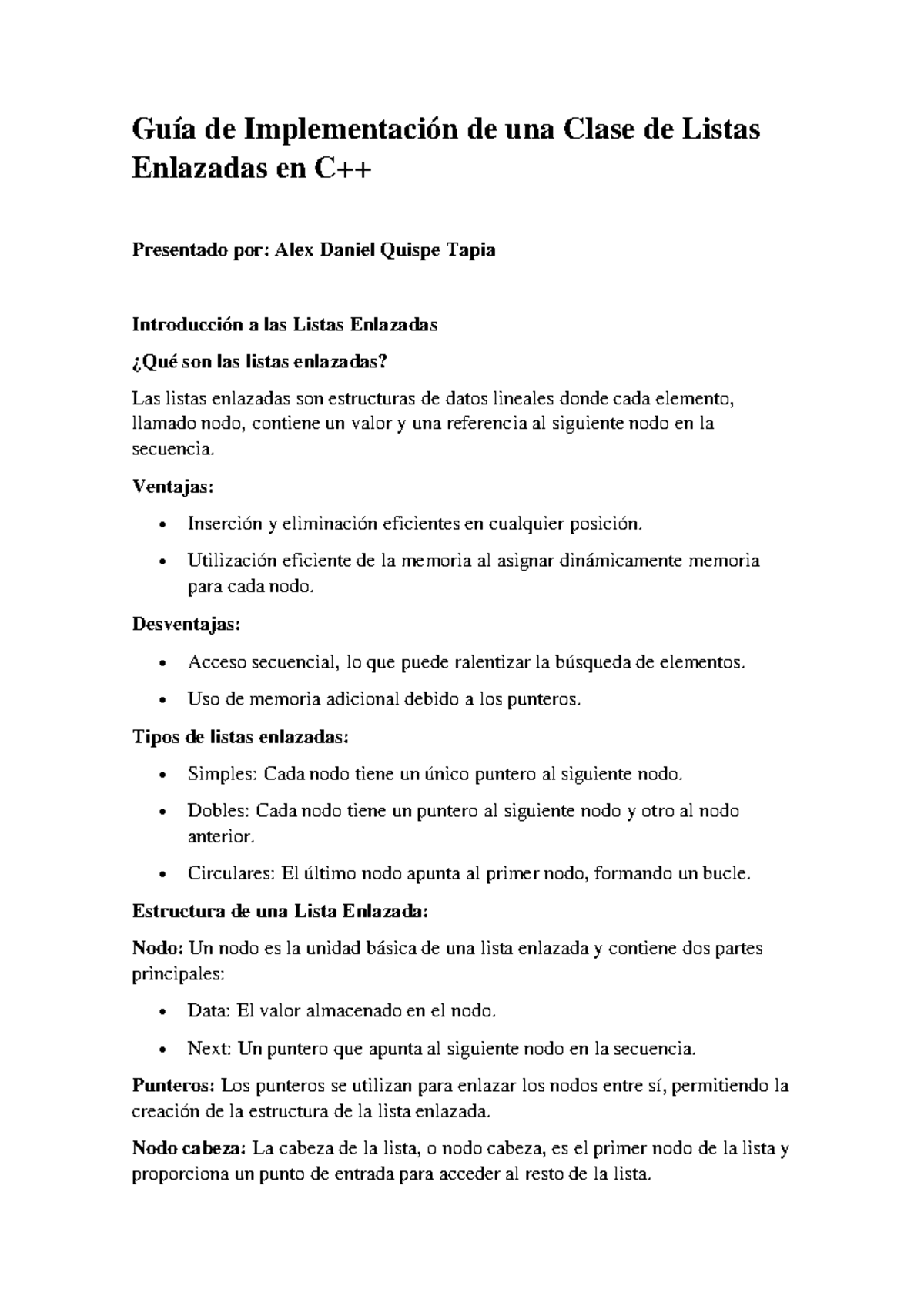 Guía de Implementación de una Clase de Listas Enlazadas en C++ - Guía ...