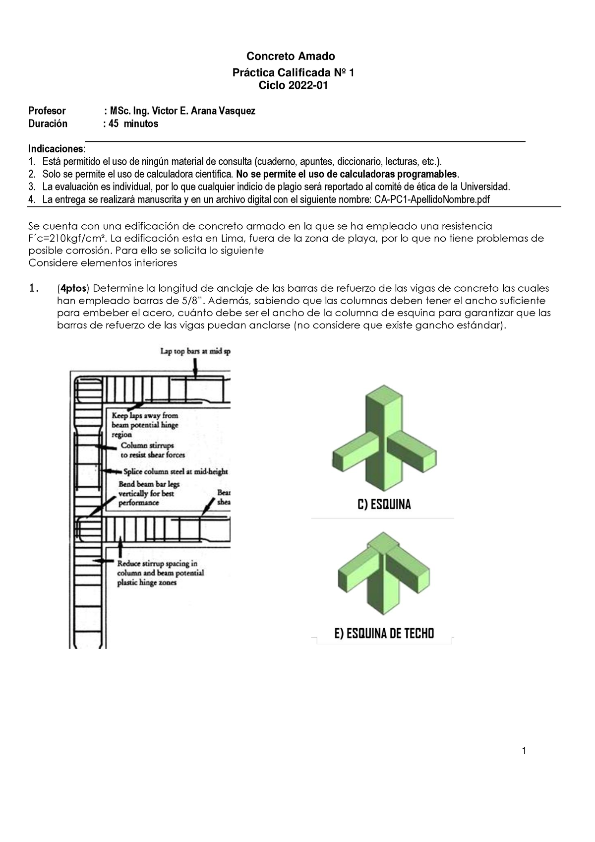 UTP-2201-PC01 Concreto Armado - 1 Concreto Amado Práctica Calificada Nº ...