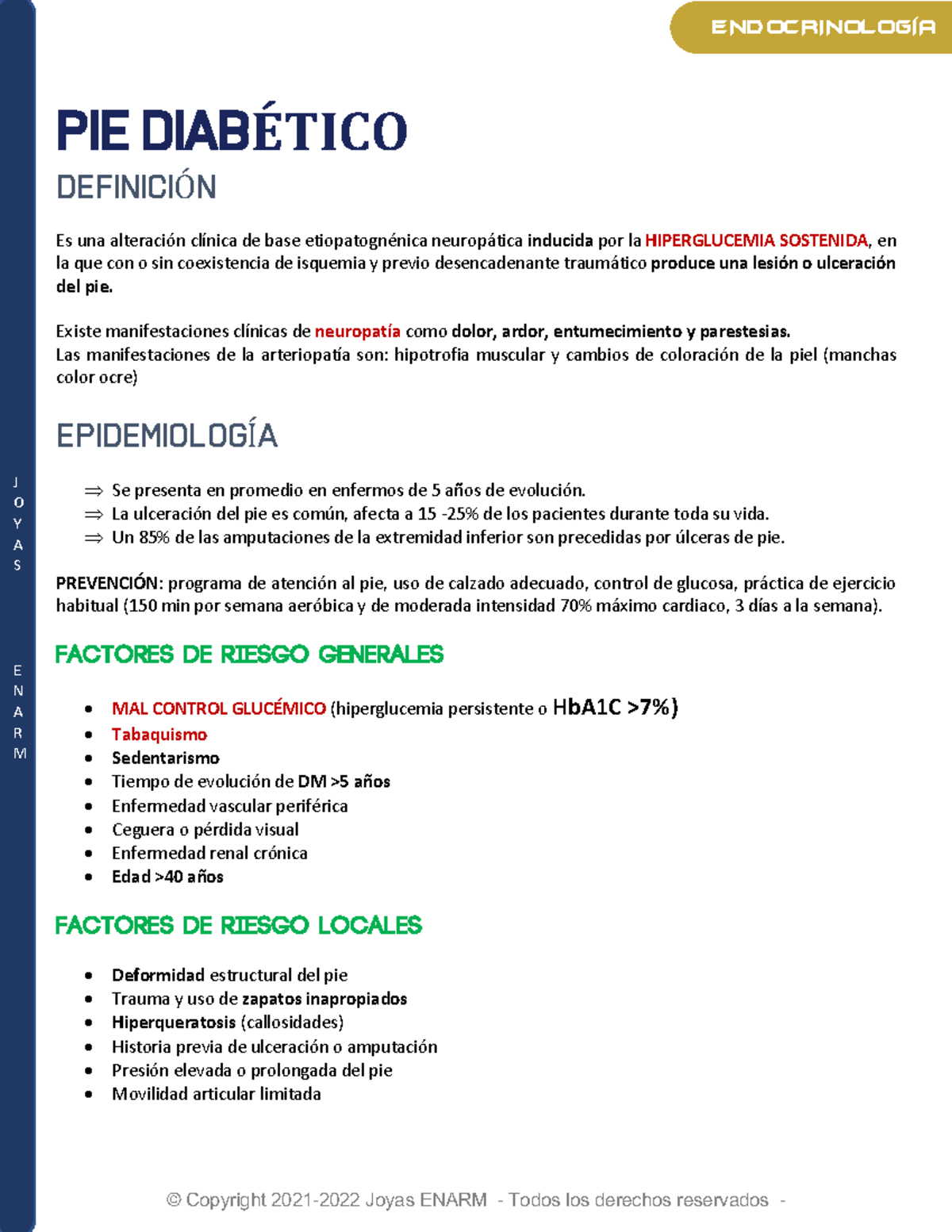 PIE DIABETICO RESUEMEN J O Y A S E N A R M PIE DIABÉTICO DEFINICIÓN