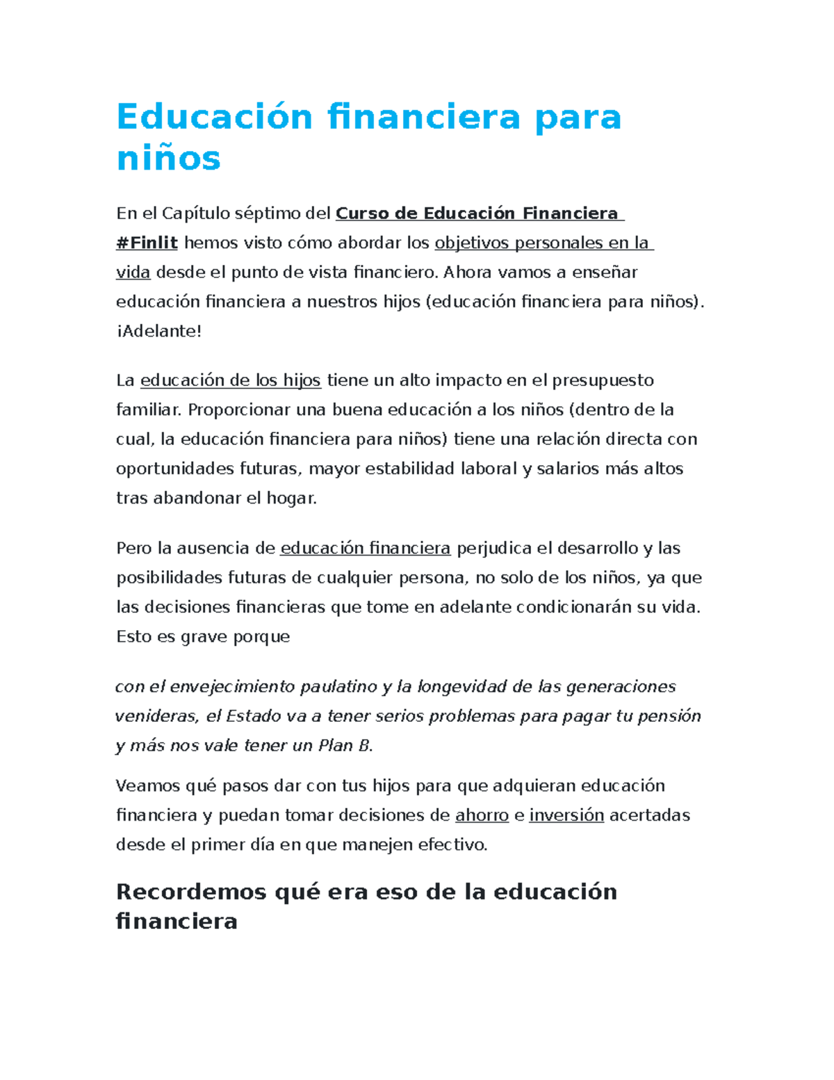 Educación Financiera Para Niños Para Mejorar El Desarrollo De Sus ...