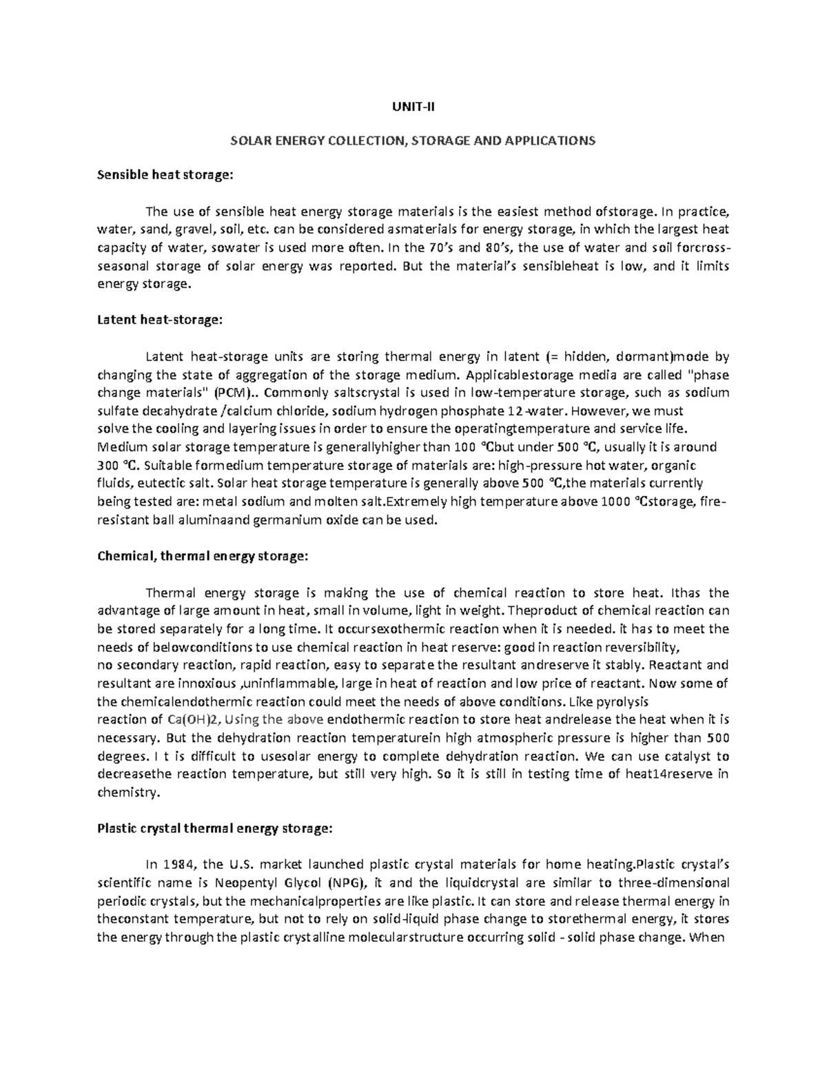 Solar energy collection, storage and applications - UNIT-II SOLAR ...