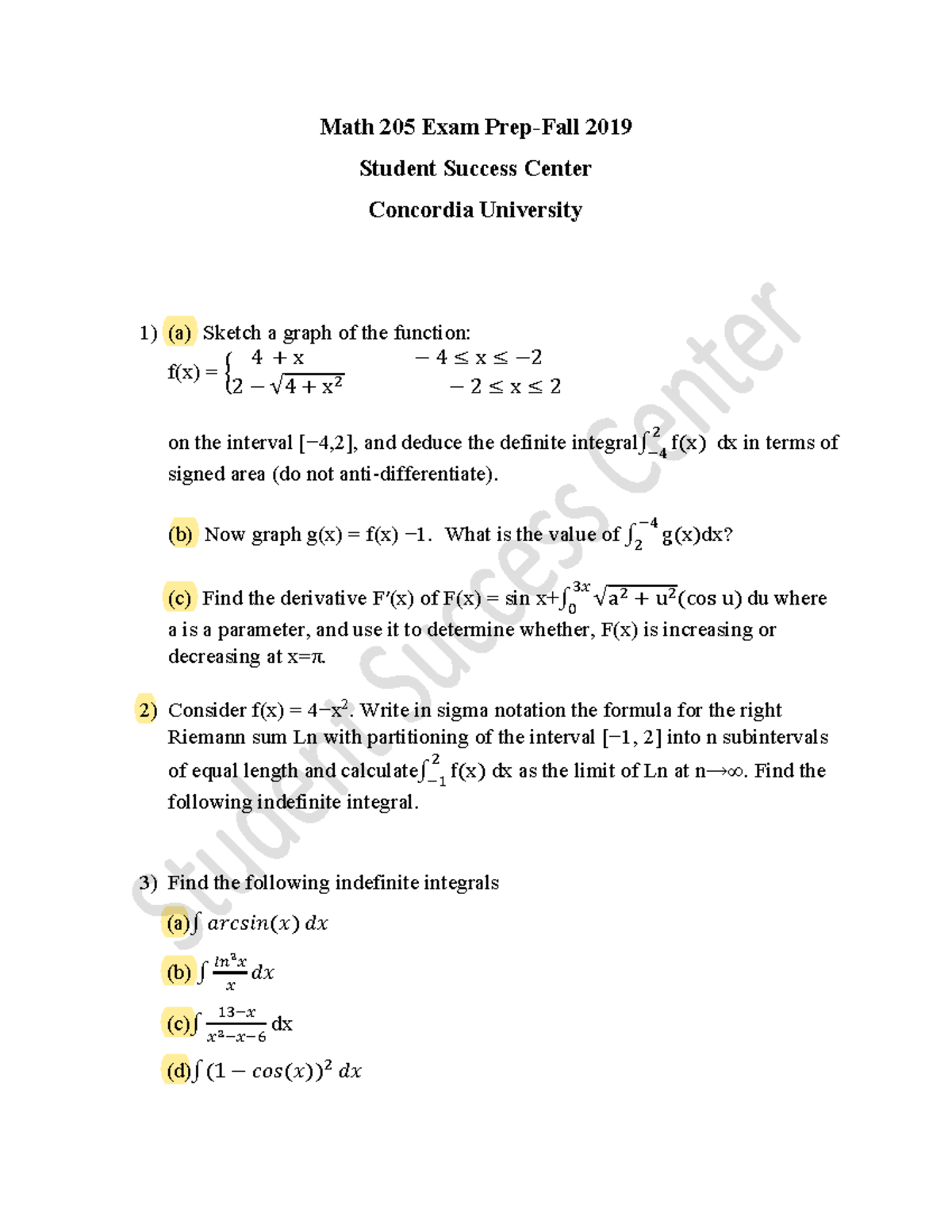 Math 205-Raha-Nov 30 - Math 205 Exam Prep-Fall 2019 Student Success ...