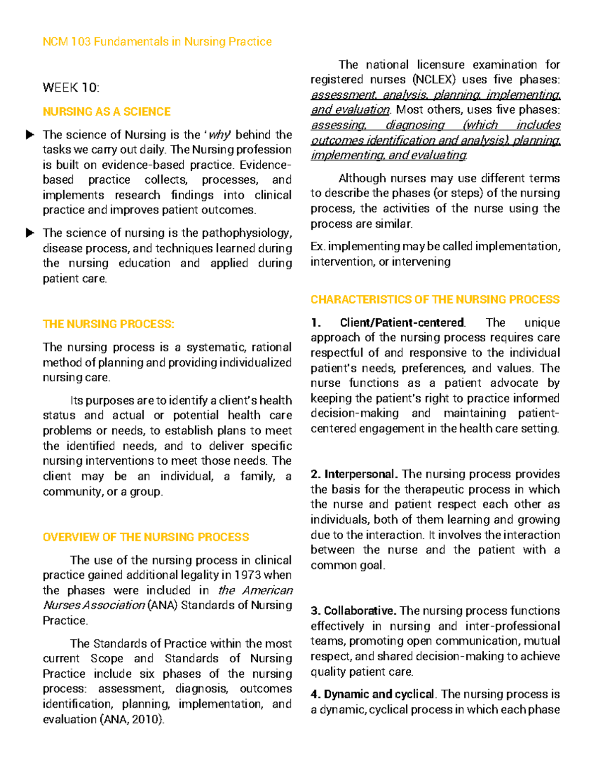 Funda NCM 103 reviewer - NCM 103 Fundamentals in Nursing Practice WEEK ...