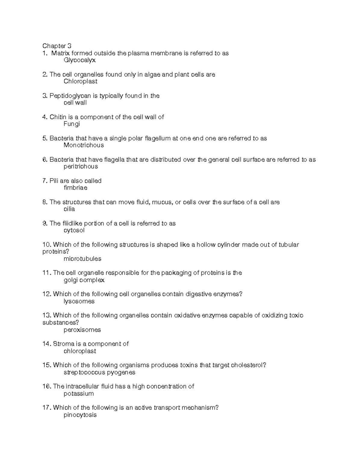 Chapter 3 TEST BANK - Chapter 3 Matrix formed outside the plasma ...