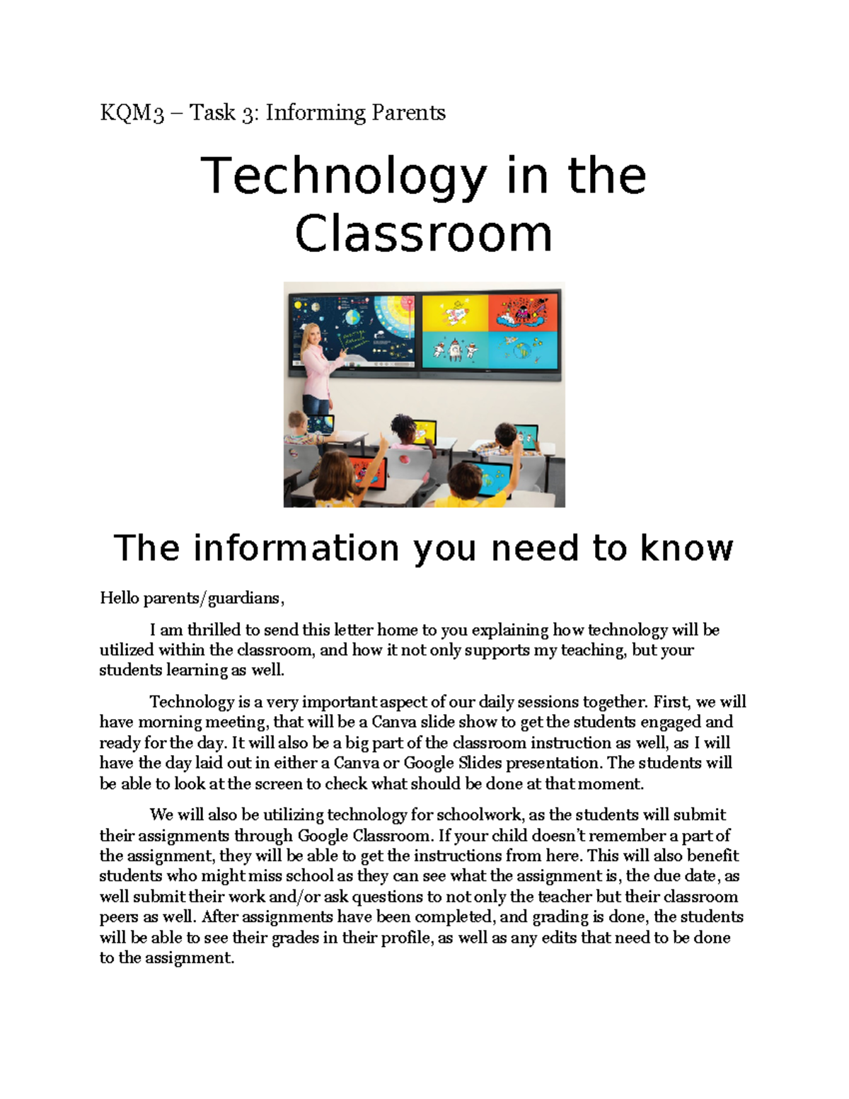 Task Three - Informing Parents - KQM3 – Task 3: Informing Parents ...