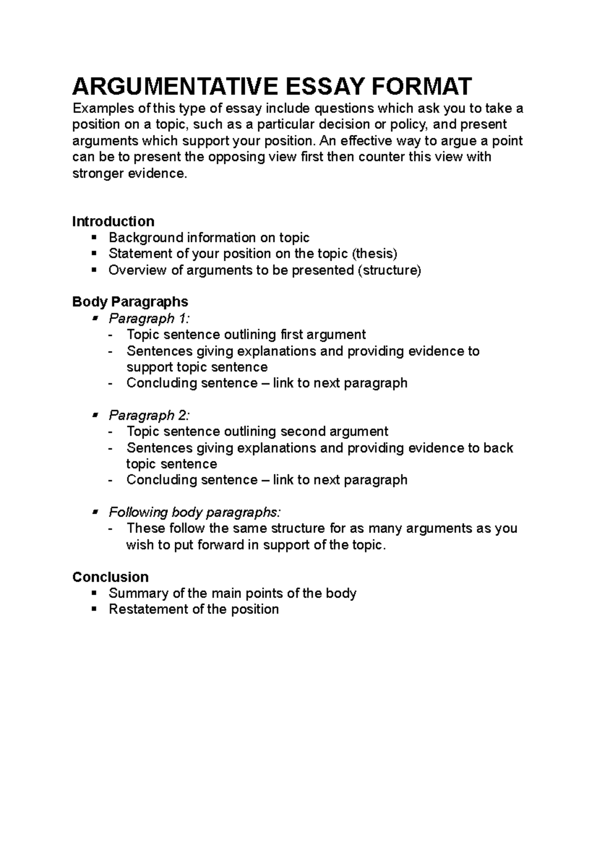 argument essay model