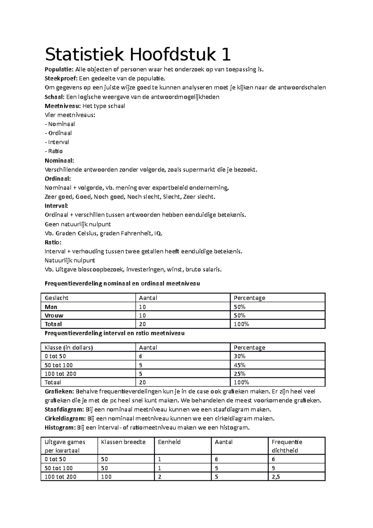 Samenvatting Statistiek - Statistiek Hoofdstuk 1 Populatie: Alle ...