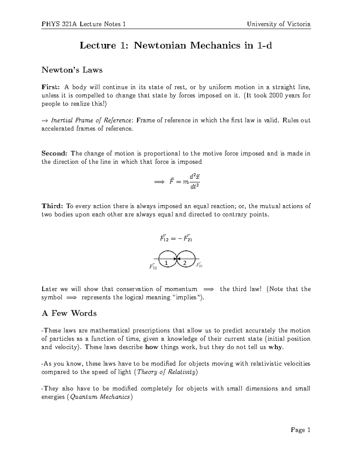 321A-lecturenotes 1 - Lecture Notes 1-10 - PHYS 321A Lecture Notes 1 ...