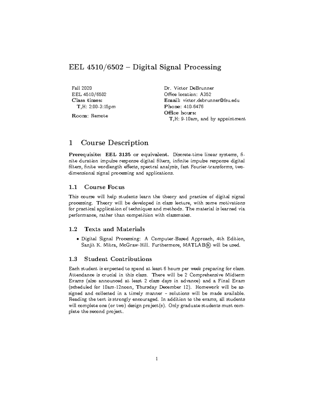 syllabus2020 texts EEL 4510/6502 Digital Signal