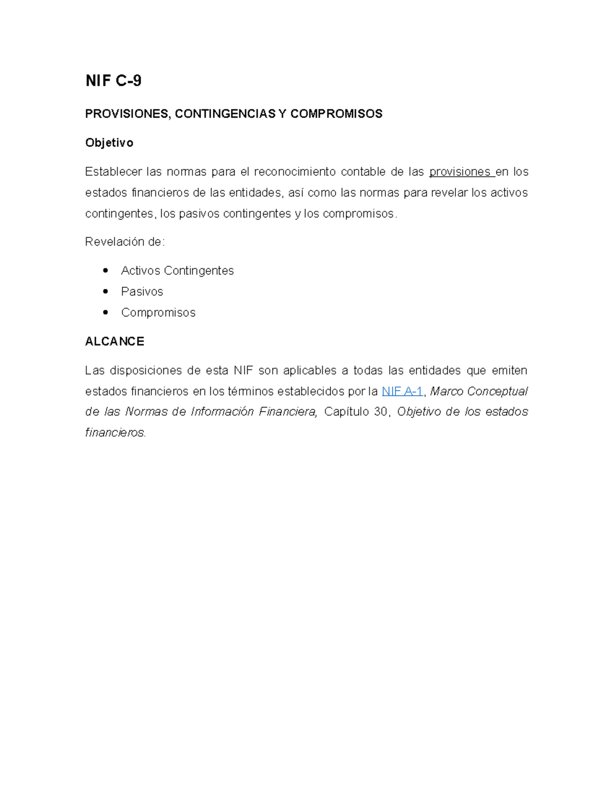 Nif C Resumen De La Nif C Nif C Provisiones Contingencias Y Compromisos Objetivo