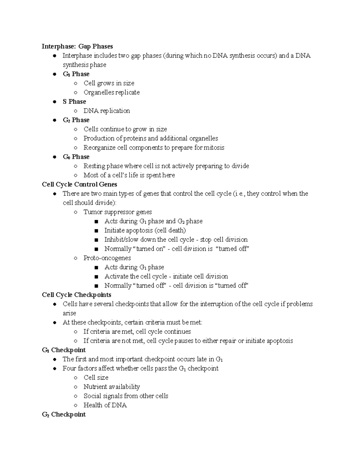 Cell Cycle Checkpoints and Consequences Lecture - Interphase: Gap ...