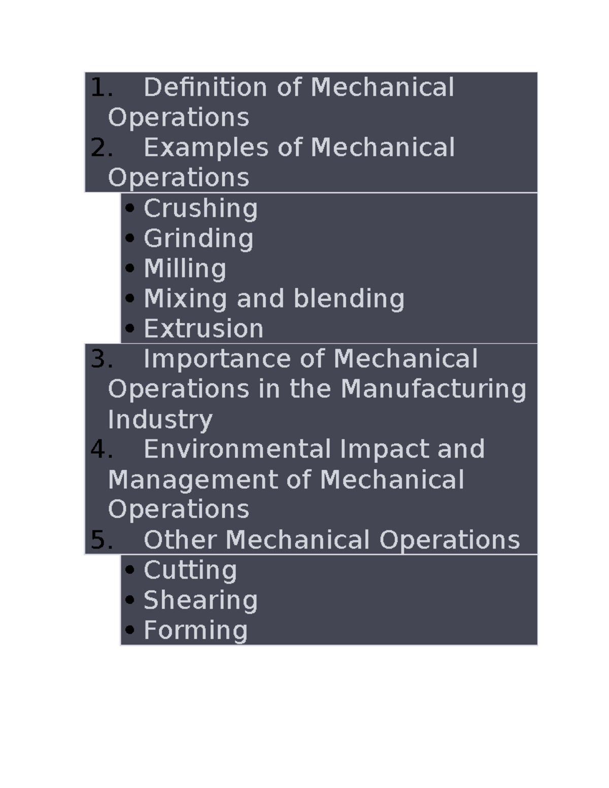 Chemical Mechanics full notes Definition of Mechanical Operations