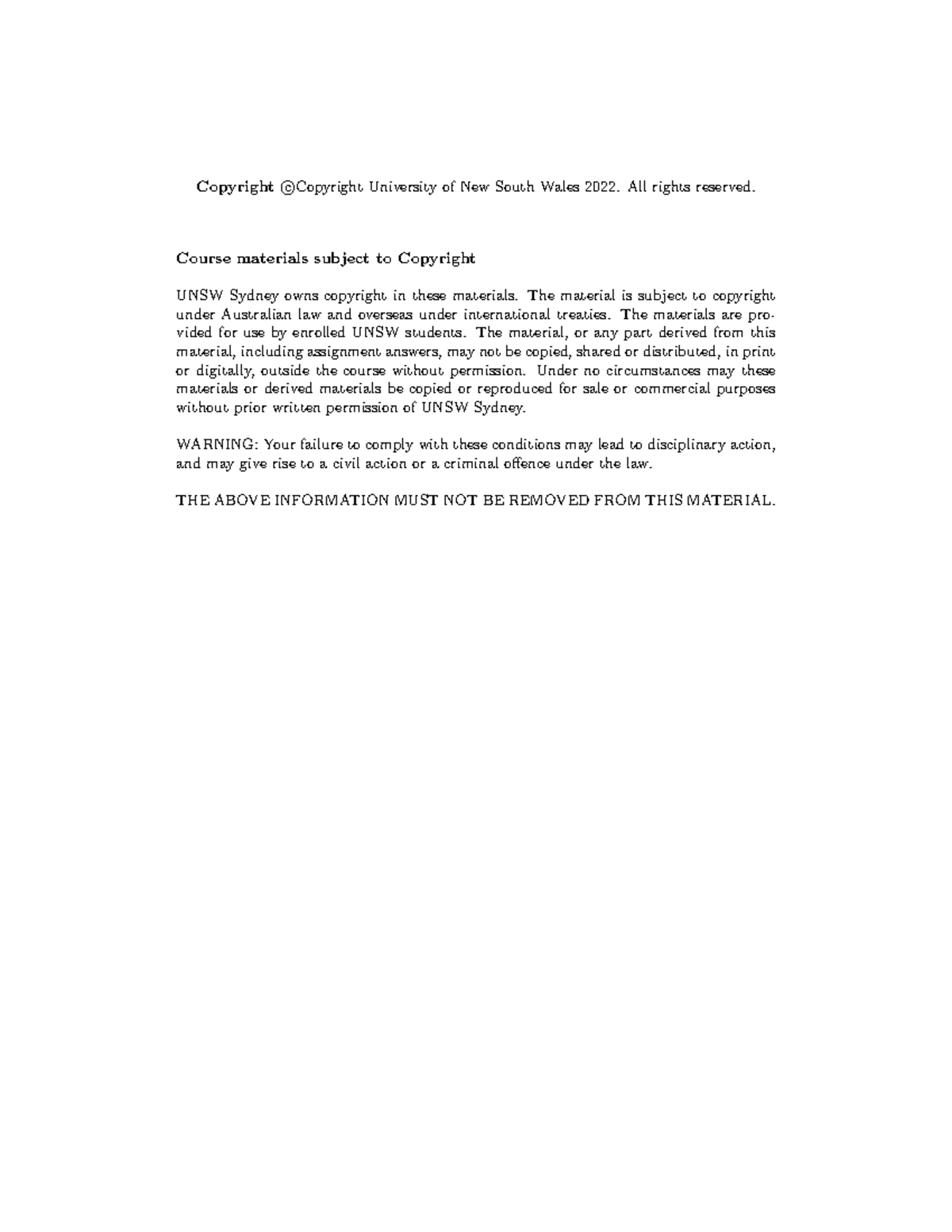 Assignment 1 - Copyright©cCopyright University of New South Wales 2022